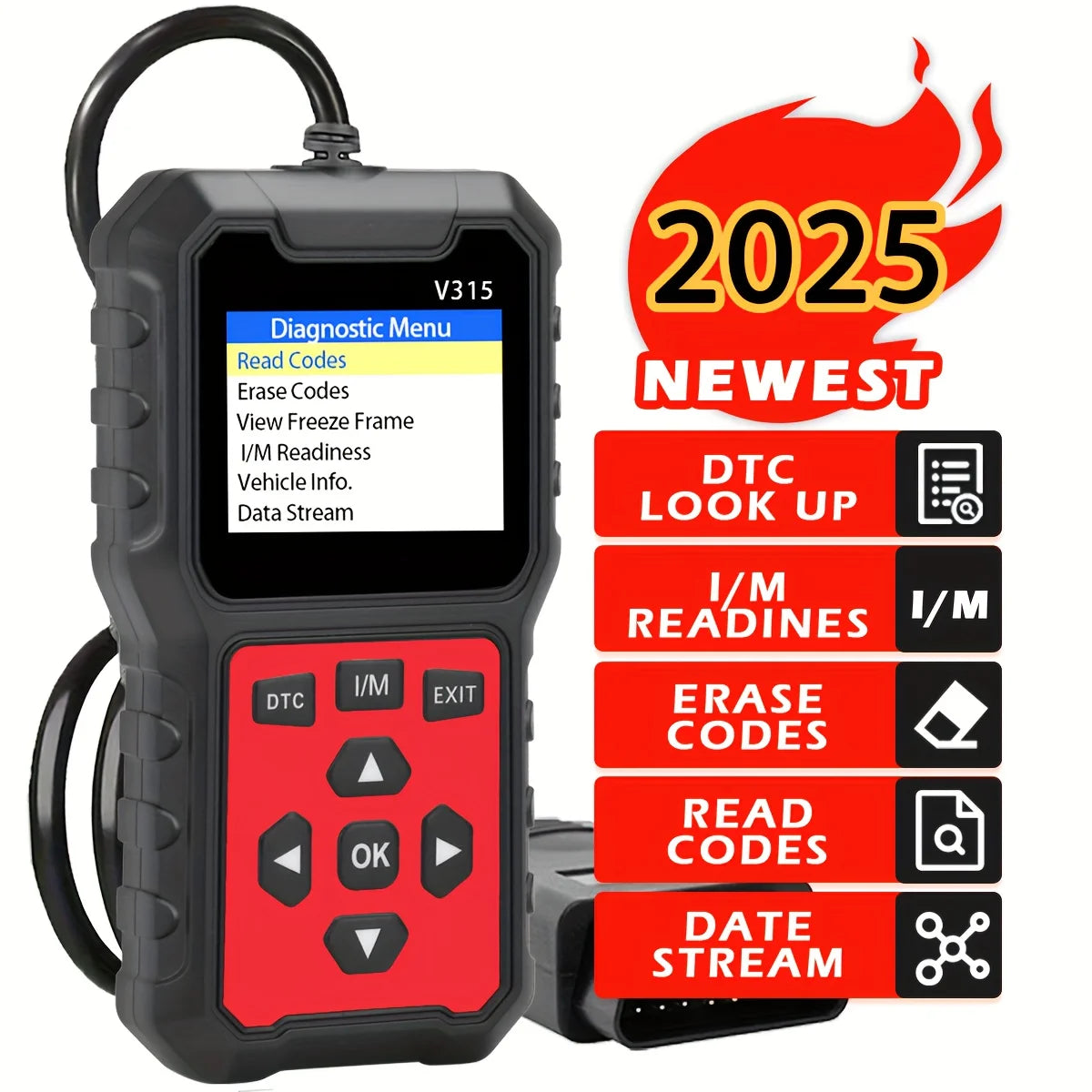 USB Powered 2025 Car OBD2 Scanner - Advanced Engine Diagnostic Tool, with code reader, multi-language support, suitable for 1996