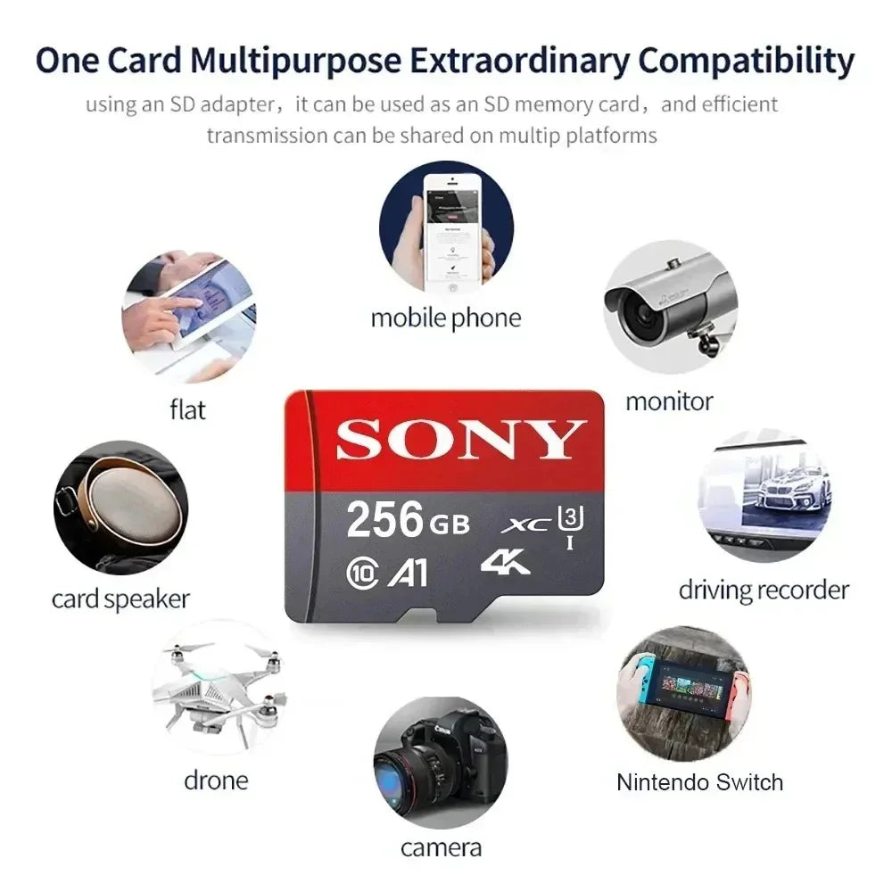 Sony Memory Card 1TB 512GB Micro SD TF 256GB 128GB U1 A1 Micro SD 64GB 100Mb Reading Speed Class 10 Flash Micro Card for Phone